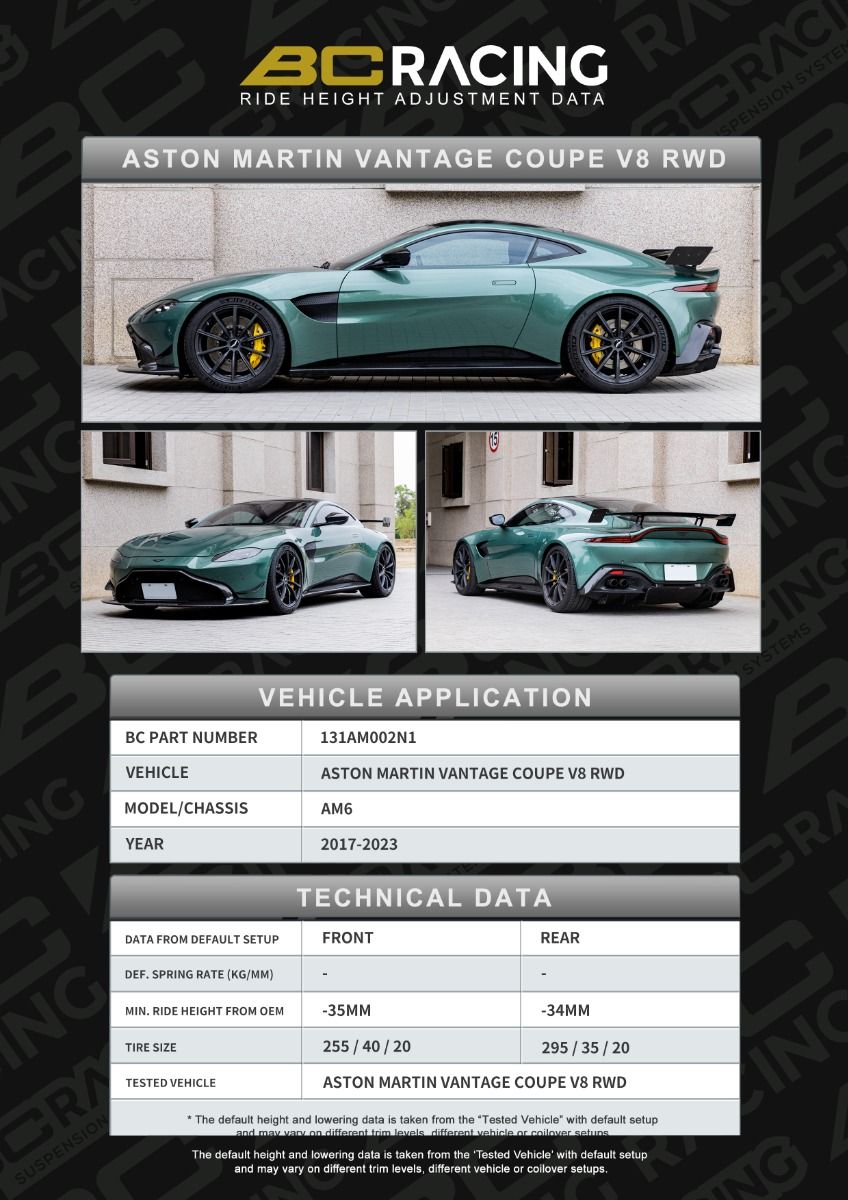 BC Racing ASP Series Springs for 2017-2023 Aston Martin Vantage V8 RWD
