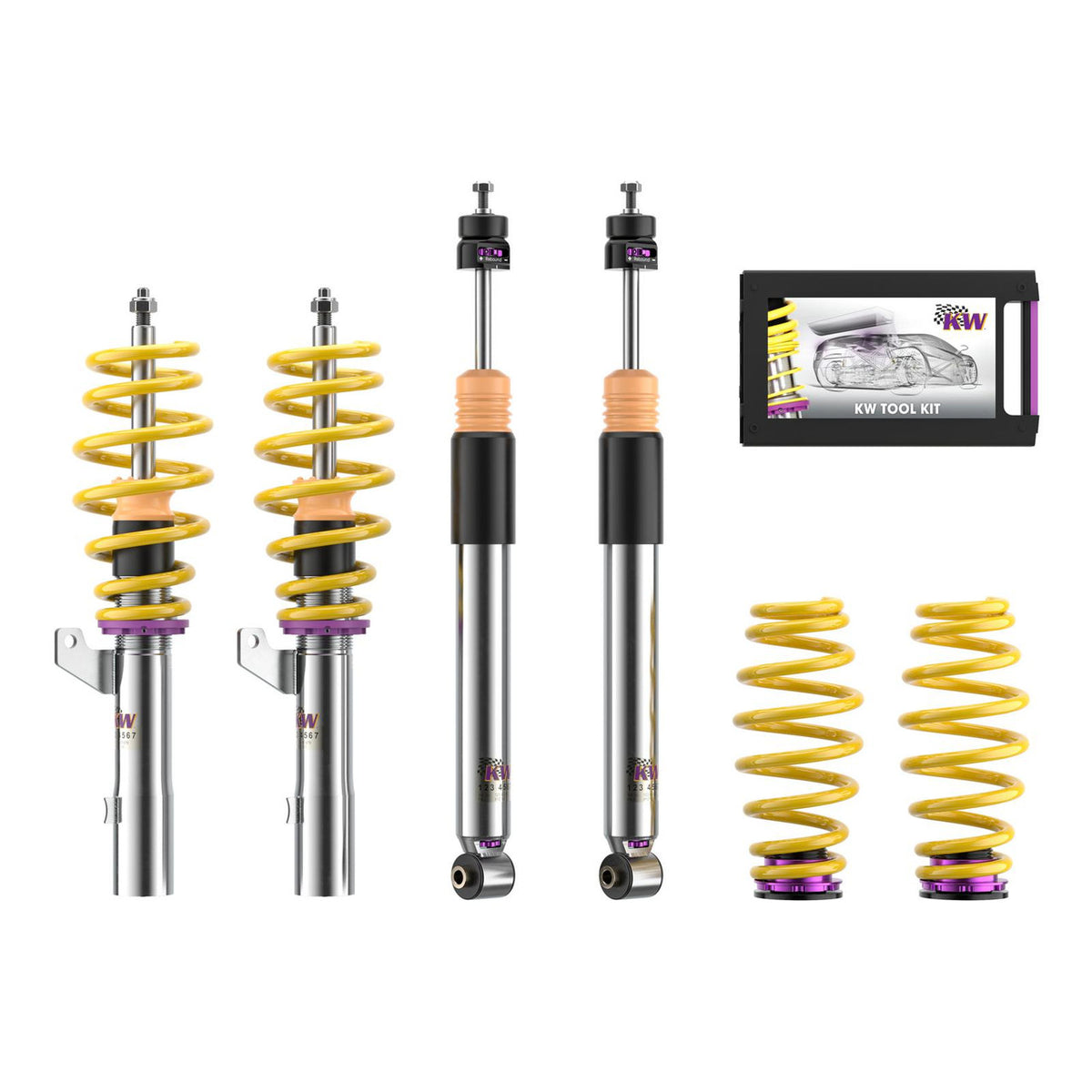 KW Suspension Variant 3 Coilover Kit for 2023-2026 Audi A3 Sedan FWD (8Y) 1036-1100kg Front Axle Load, 55mm Strut, w/o Electronic Dampers 352800CT