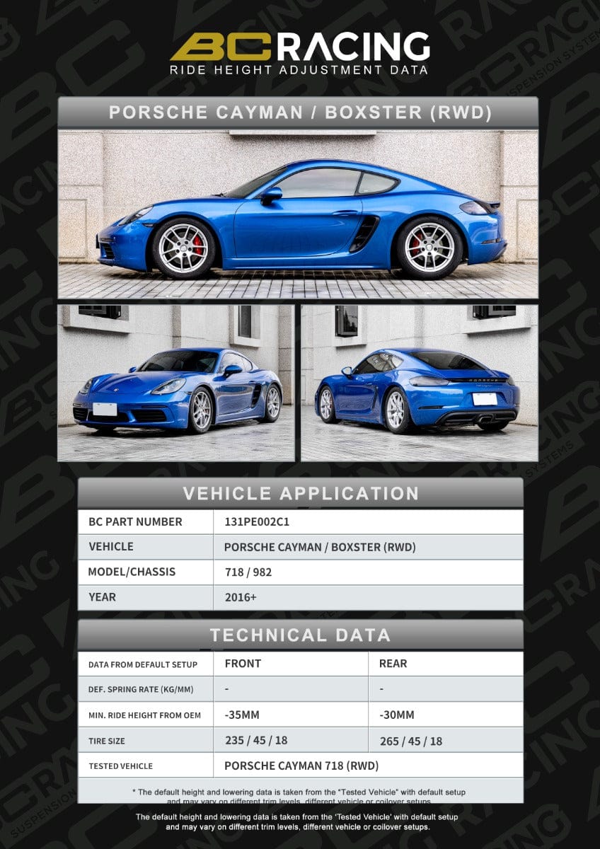BC Racing ASP Series Springs for 2017-2024 Porsche Boxster RWD (982)