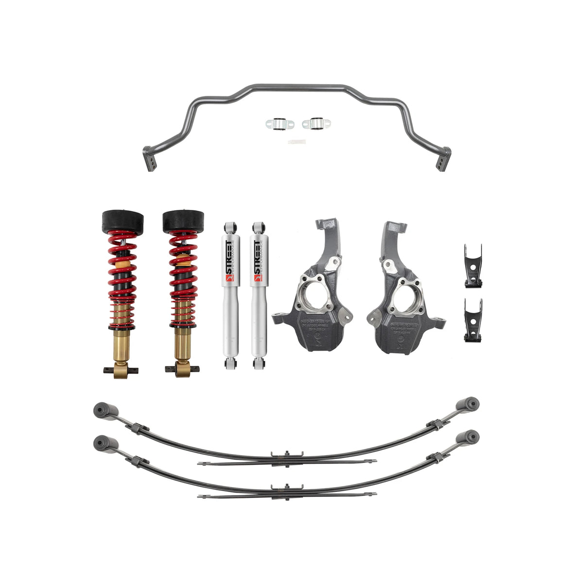 Belltech Performance Handling Kit w/Front Coilovers/Spindles & Sway Bar (0-4" Front / 4" Rear Drop) for 2019-2025 Chevrolet Silverado 1500 RWD/4WD