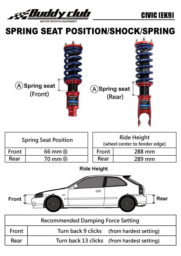Buddy Club Sport Spec Coilovers - 1996-2000 Honda Civic (EK) BC02-SSHEK