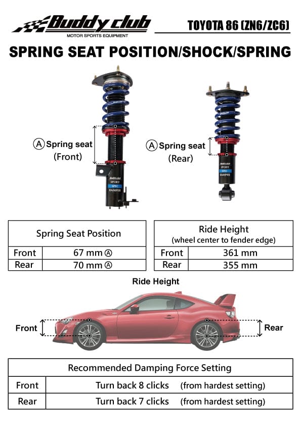 Buddy Club Sport Spec Coilovers - 2013-2020 Subaru BRZ (ZC6) BC02-SSTZN6