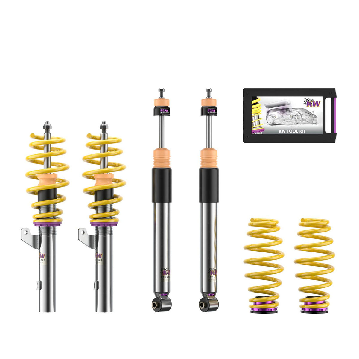 KW Suspension Variant 3 Coilover Kit for 2023-2026 Audi A3 Sedan FWD (8Y) 1036-1100kg Front Axle Load, 50mm Strut, w/o Electronic Dampers 352800CJ