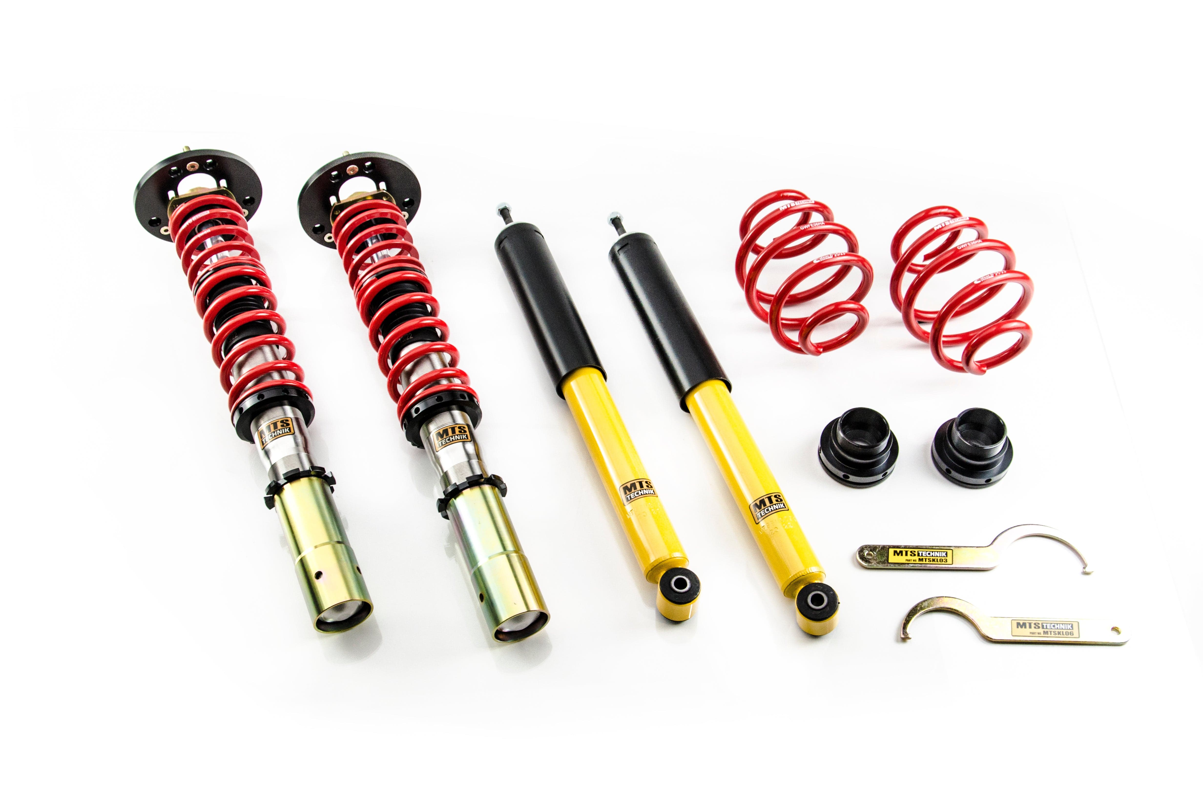 MTS Technik Comfort Series Suspension Coilover Kit (w/o Rear Axle Top Mount, Inox Housing, 45mm Strut) for 1985-1993 BMW 325e (E30) XMTSGWBM15-C