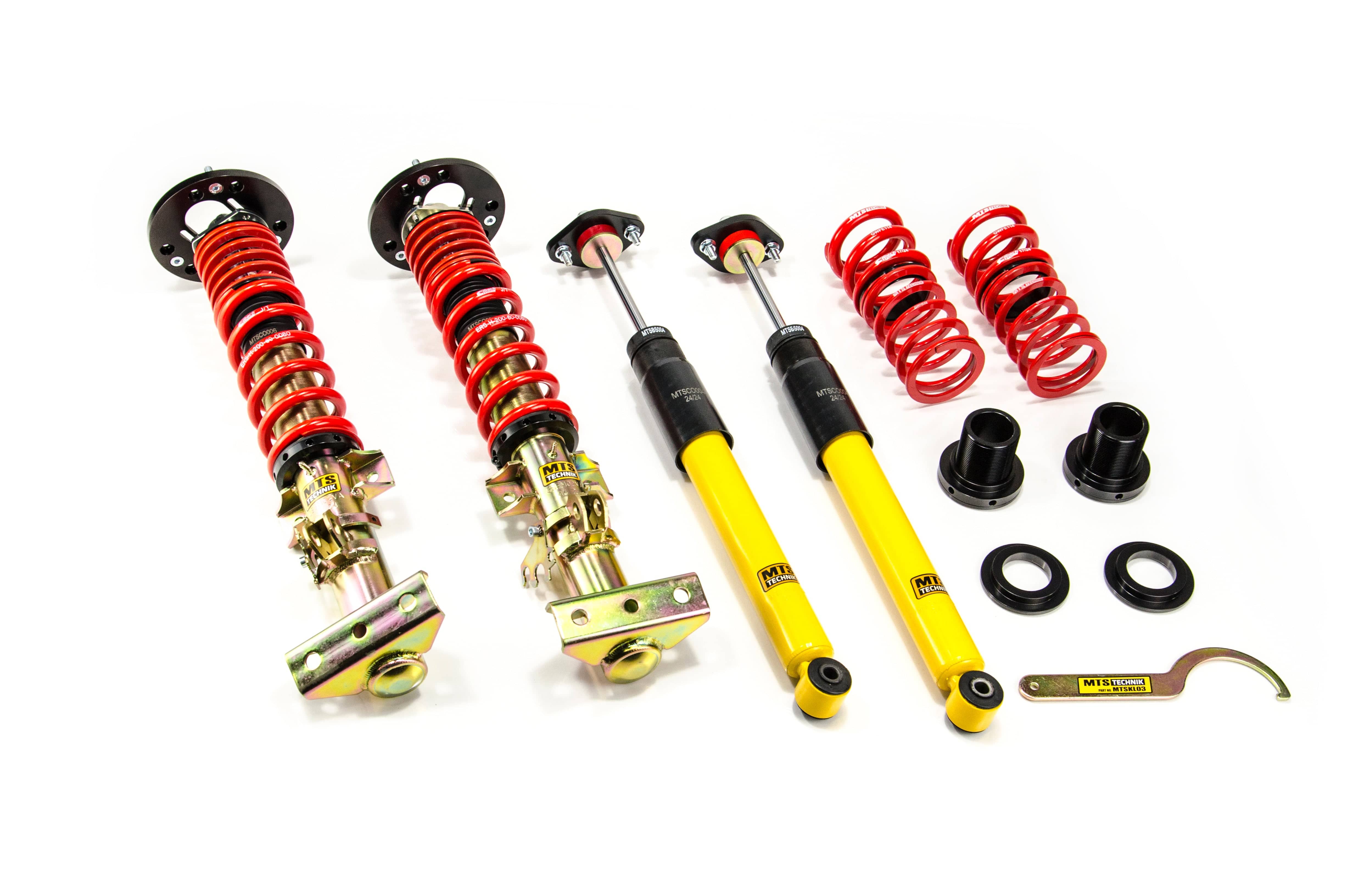 MTS Technik Stance Series Suspension Coilover Kit (w/ Front and Rear Top Mount, Gold Housing) for 1992-1999 BMW 323i (E36/E46) MTSGWBM98-S