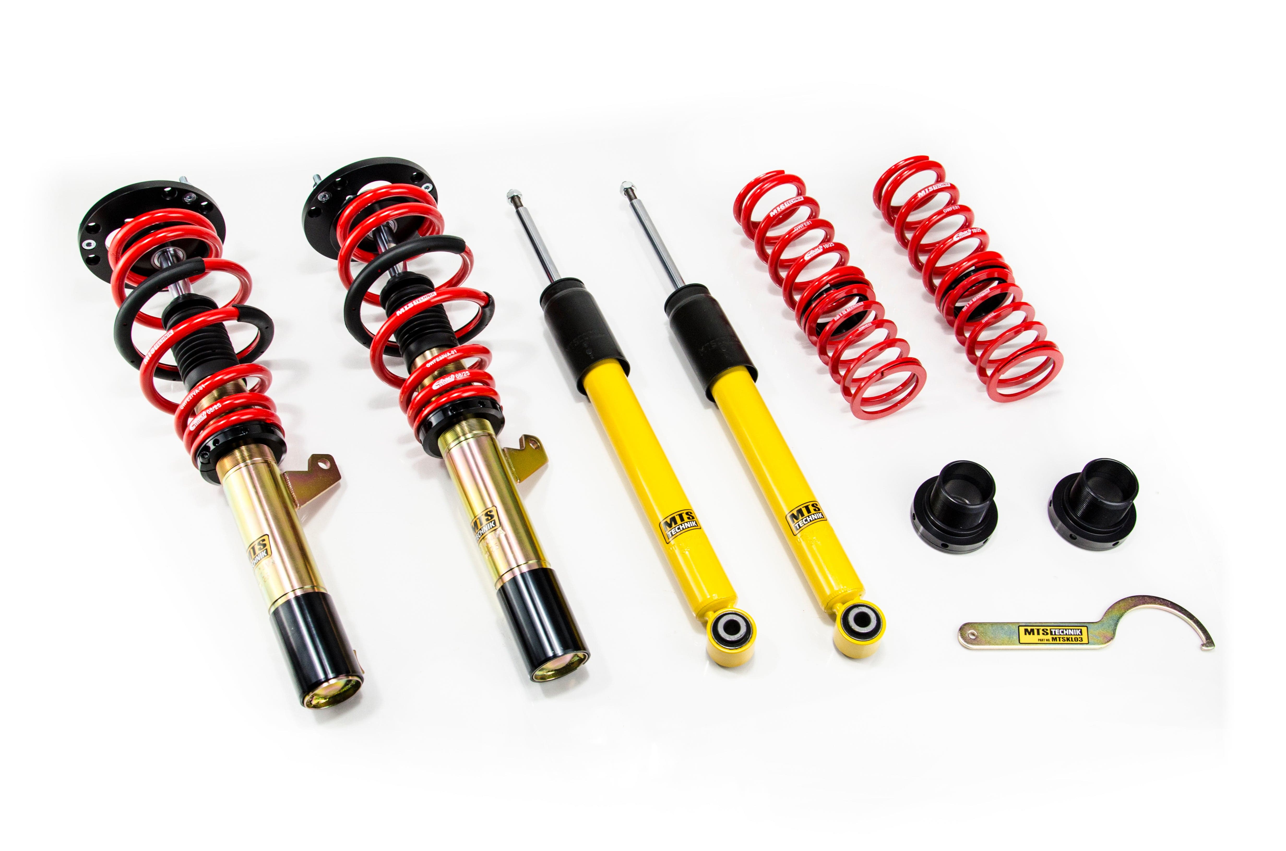 MTS Technik Stance Series Suspension Coilover Kit (w/ Front Axle Top Mount, Gold Housing, Multilink Rear Suspension) for 2011-2019 Volkswagen Beetle (A6) MTSGWVW94-S