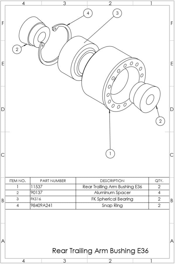 SPL Parts Rear Spherical Trailing Arm Bushing Set (RTAB) - 1992-1995 BMW 325is (E36) SPL RTAB E36