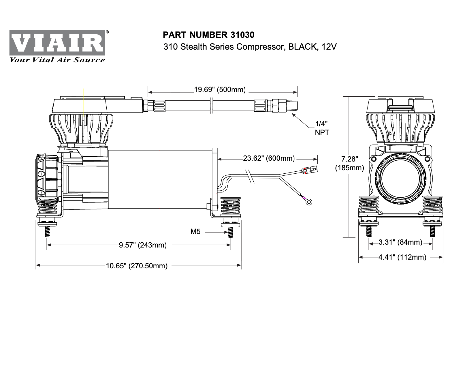 VIAIR 310 Stealth Series Compressor (Black) - 200 PSI 31030