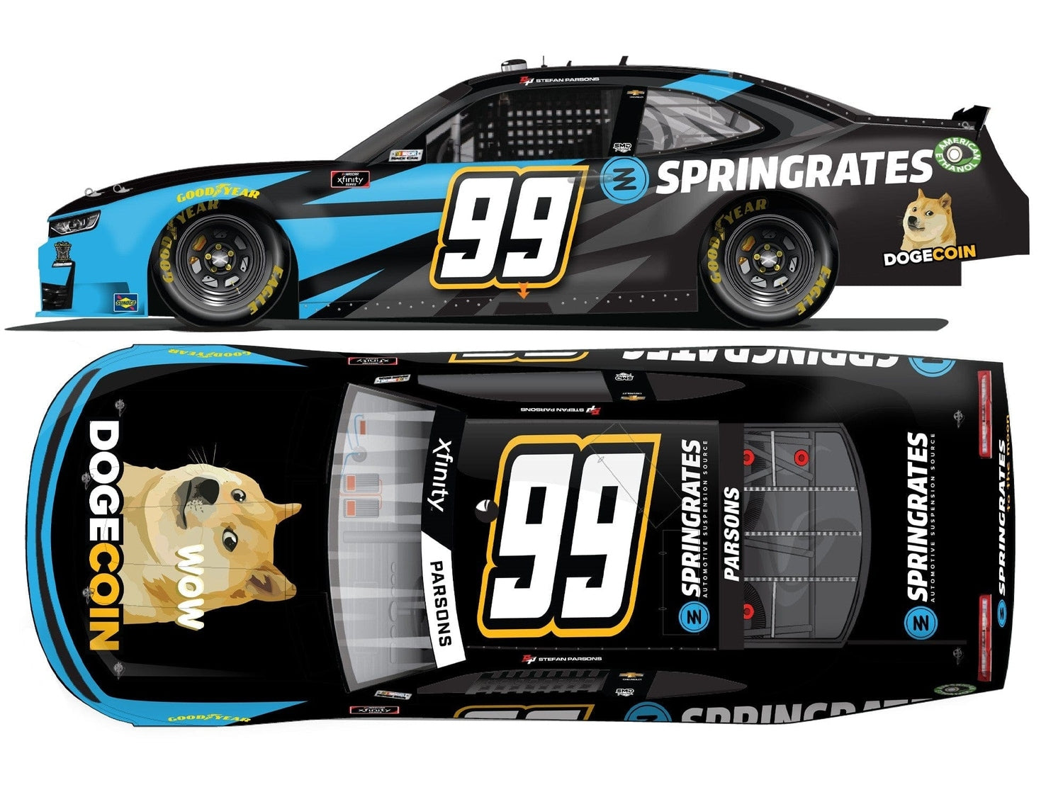 Springrates/Dogecoin 2021 Stefan Parsons 1:24 ARC Diecast Racecar N992123DGCST