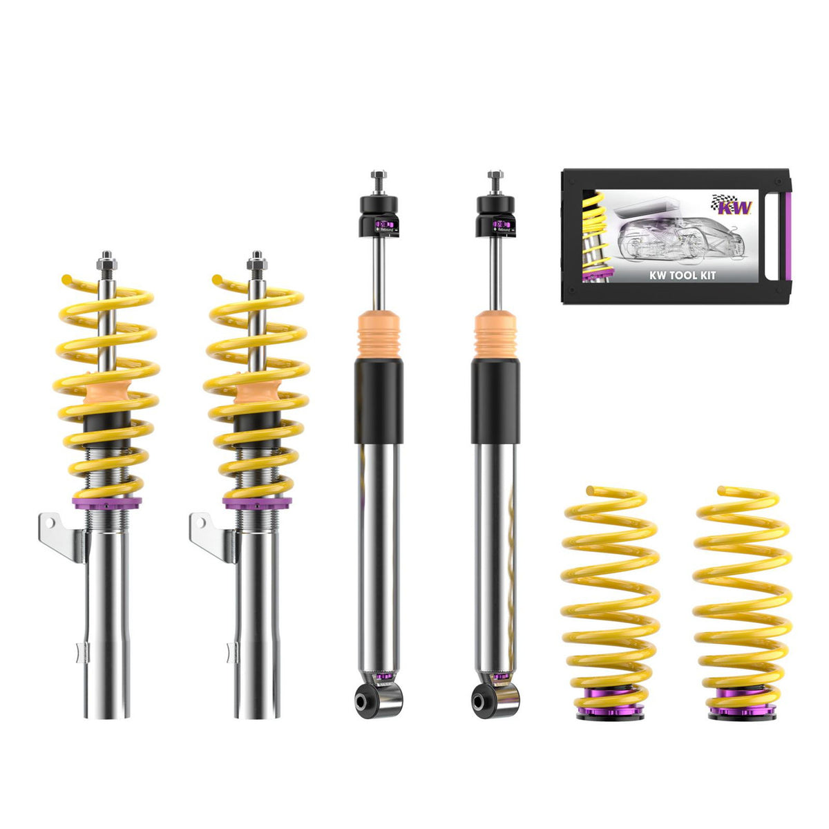 KW Suspension Variant 3 Coilover Kit for 2023-2026 Audi A3 Sedan FWD (8Y) 1036-1100kg Front Axle Load, 55mm Strut, w/ Electronic Dampers 352800CV
