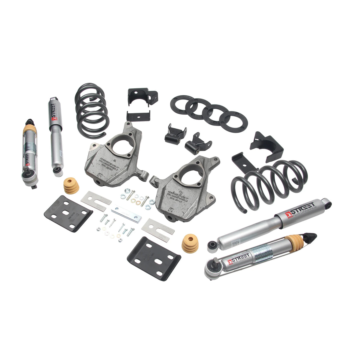 Belltech Lowering Kit w/Street Performance Shocks (3" or 4" Front / 7" Rear Drop) for 2016.5-2018 Chevrolet Silverado 1500 Extended Cab/Crew Cab w/Aluminum/Stamped Control Arms RWD w/o Autoride or Magnetic Ride