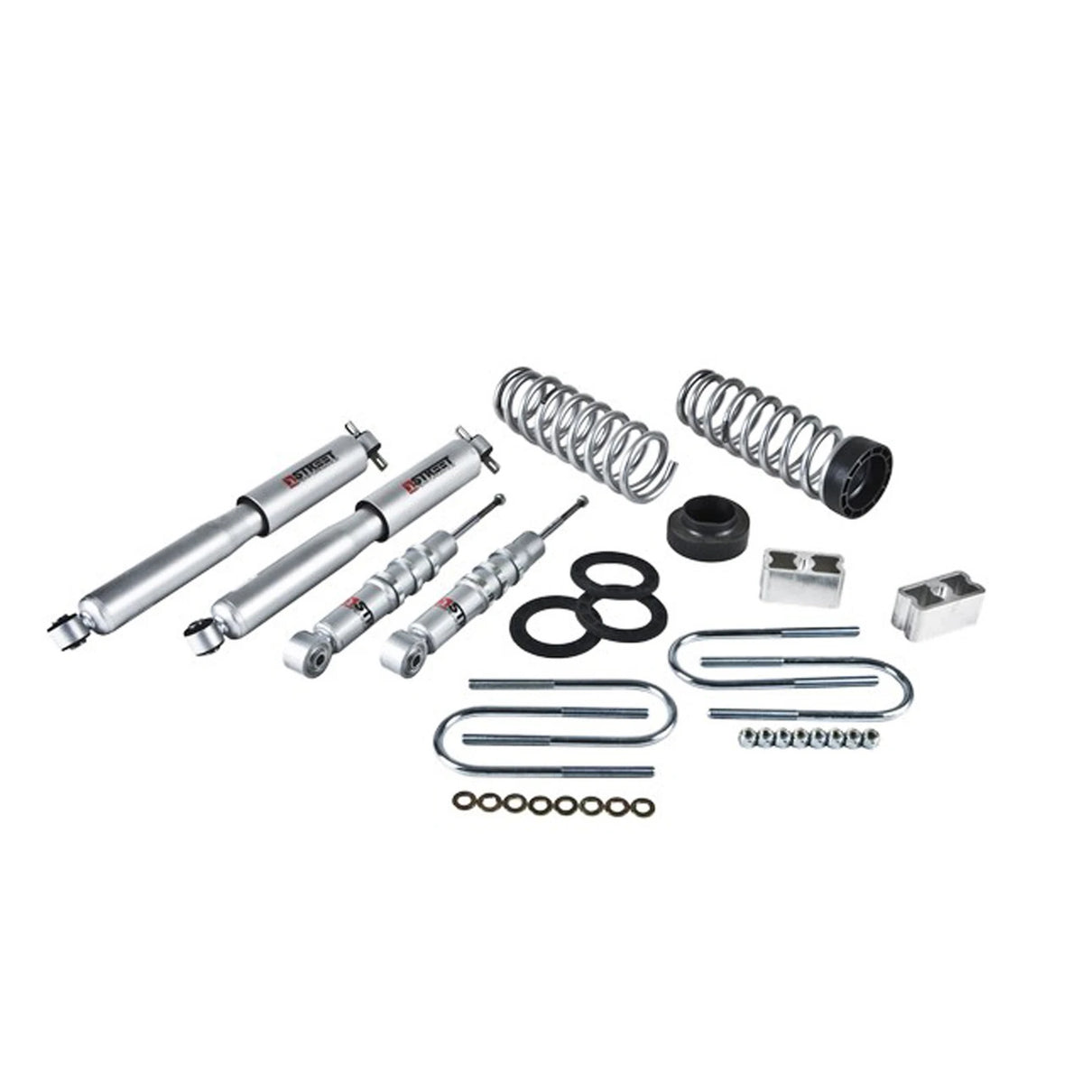 Belltech Lowering Kit w/Street Performance Shocks (1-2" Front / 2" Rear Drop) for 2004-2012 Chevrolet Colorado Extended Cab/Crew Cab Z85 Suspension RWD