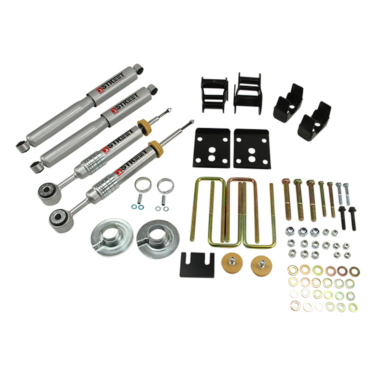 Belltech Lowering Kit w/Street Performance Shocks (+1" to -3" Front / 4" Rear Drop) for 2009-2013 Ford F-150 Standard Cab RWD Short Bed