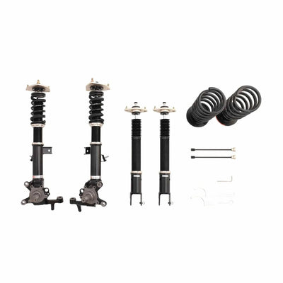 BC Racing kit overview — front spindle assemblies and rear shocks