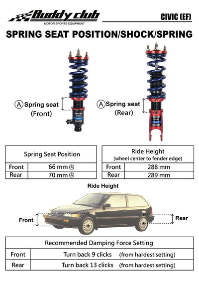 Buddy Club Sport Spec Coilovers - 1989-1991 Honda Civic/CR-X (EF) BC02-SSHEF