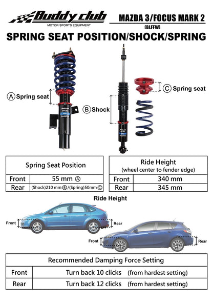 Buddy Club Sport Spec Coilovers - 2008-2013 Mazda 3 BC02-SSM3BL