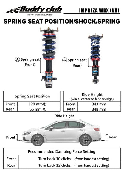 Buddy Club Sport Spec Coilovers - 2015-2021 Subaru WRX STI (VAB) BC02-SSSVAB