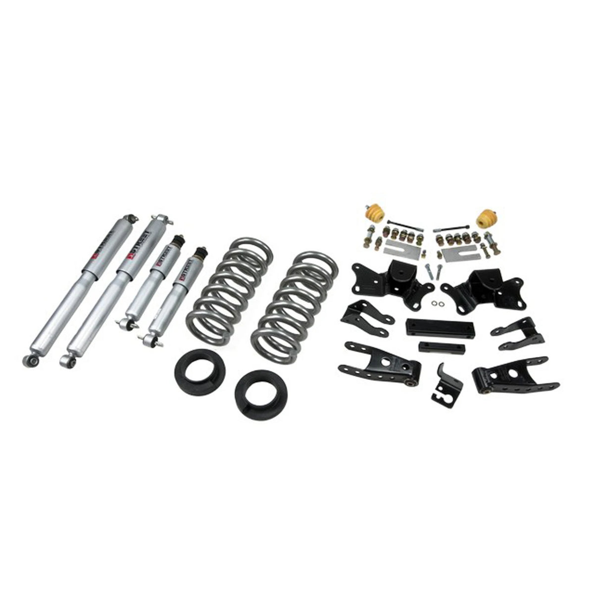 Belltech Lowering Kit w/Street Performance Shocks (1-2" Front / 4" Rear Drop) for 1997-2000 Chevrolet C2500 Extended Cab/Crew Cab RWD 8-Lug Single Rear Wheel