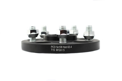 ISC Suspension 15mm Wheel Spacer - 5x108 Bolt Pattern/Hub Bore, Black (Pair) for Ford ISC-WSFD15B
