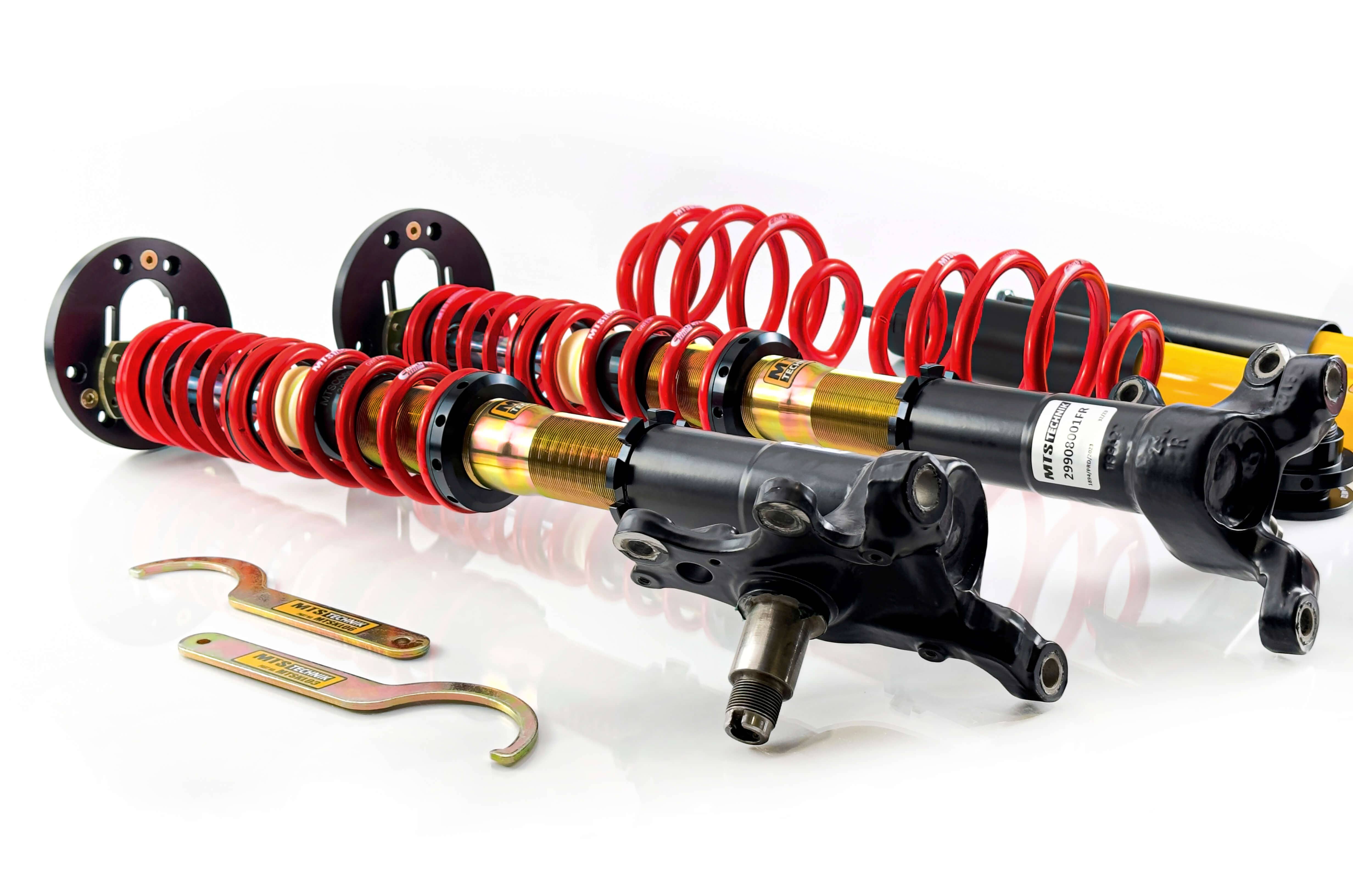 MTS Technik Comfort Series Coilover Kit - Without Rear Axle Top Mount, Gold Housing for 1985-1993 BMW 325i (E30) MTSGWBM82-C