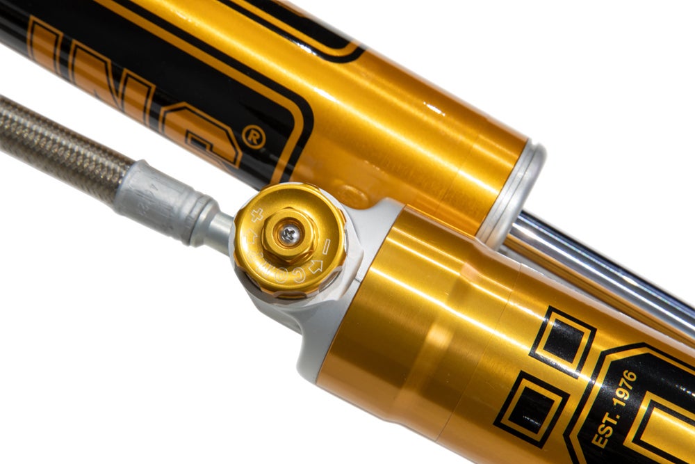 Ohlins Adventure shock absorbers for the Ineos Grenadier, reservoir and damping adjuster