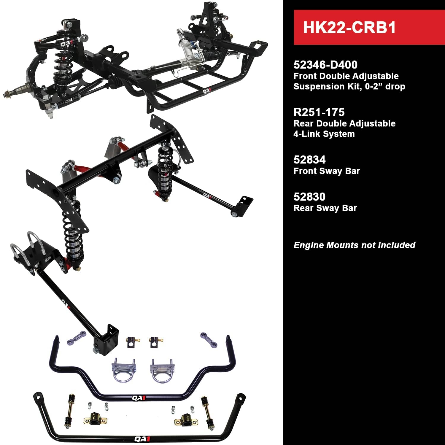 QA1 Level 2 Handling Suspension Kit, 0-2" Drop - 1962-1964 Plymouth Savoy HK22-CRB1