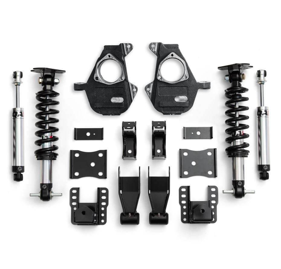 QA1 Lowering Kit - Single Adjustable, Stamped Steel or Aluminum Arms - 2014-2018 GMC Sierra 1500 AWD LK21-GMT04
